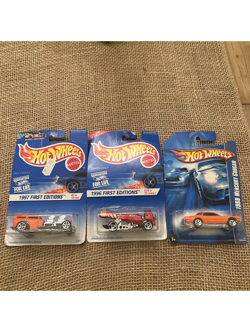 **LOT OF 3** Hot Wheels Mixed Random Dogfighter, Way2Fast, 68 Mercury Cougar